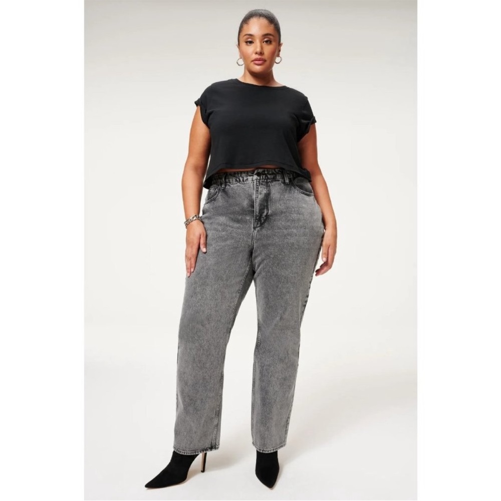 NWT Good American Black Gray Straight Leg Jeans